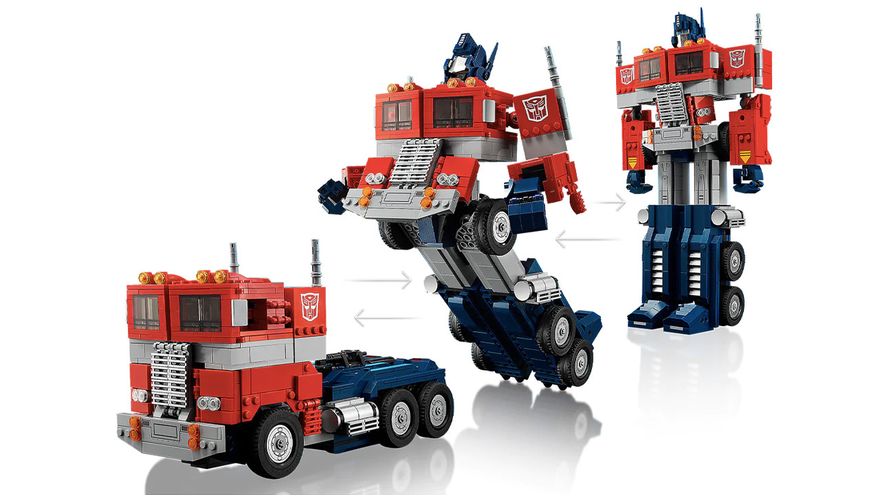 With the press of a button, Optimus Prime can convert from robot to truck.