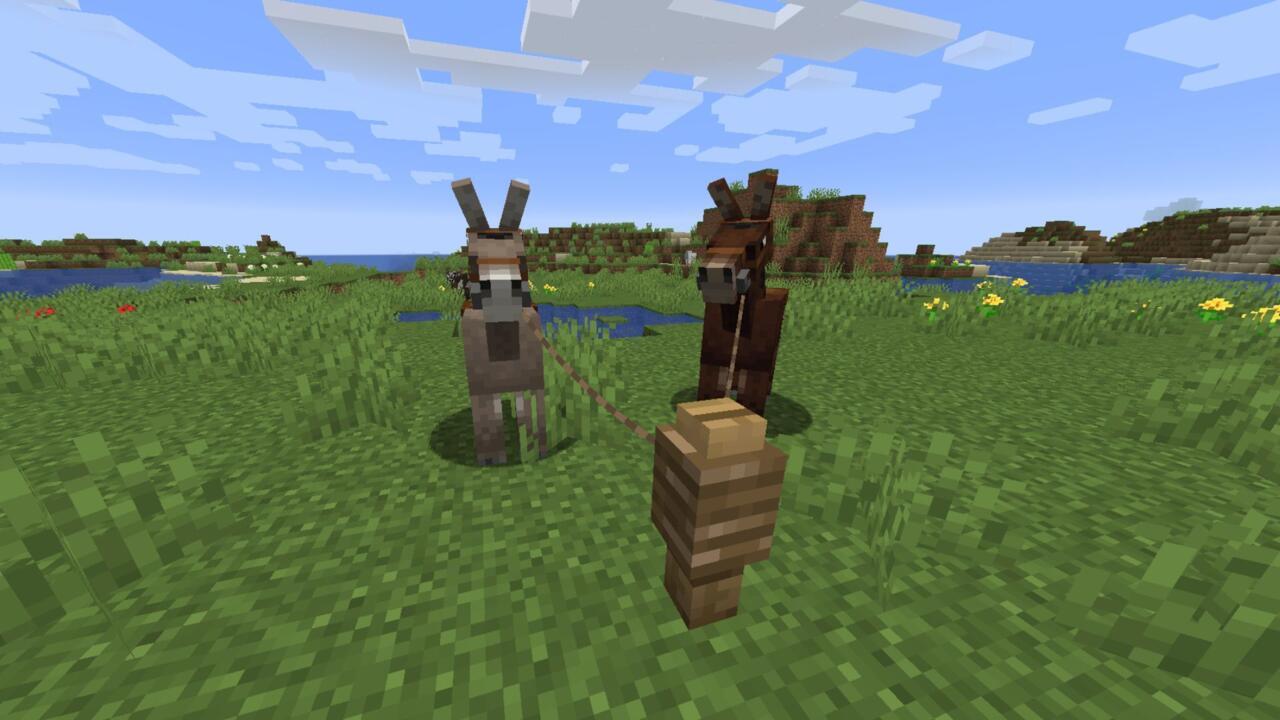 Tie a Minecraft donkey to a post using a lead