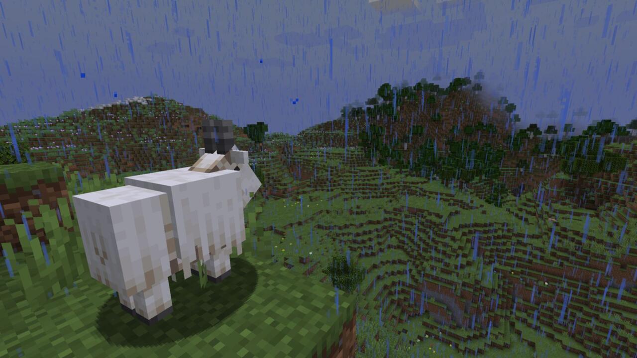 A Minecraft goat observes the land from high up