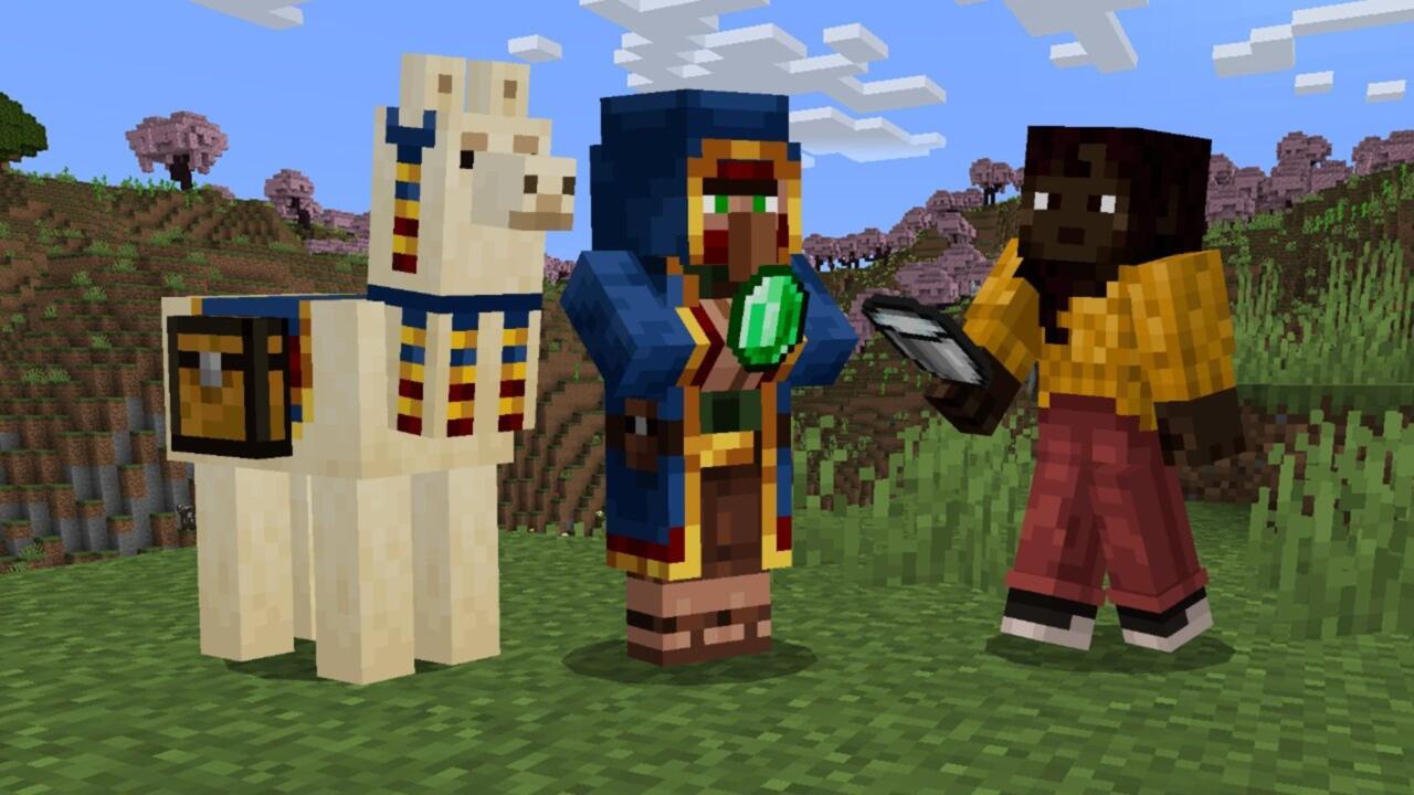 A player offers a milk bucket to the Wandering Trader