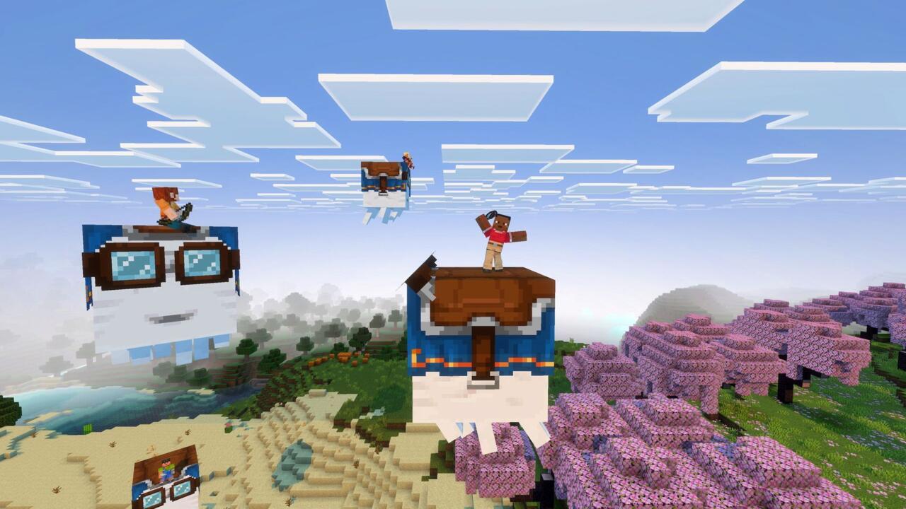 Ghasts wearing harnesses