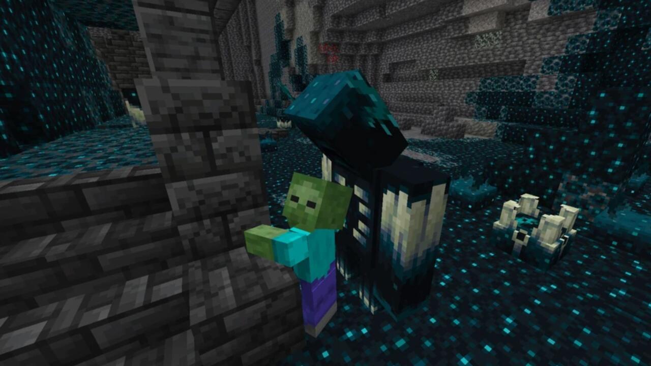 A Warden observes a Zombie in the Deep Dark